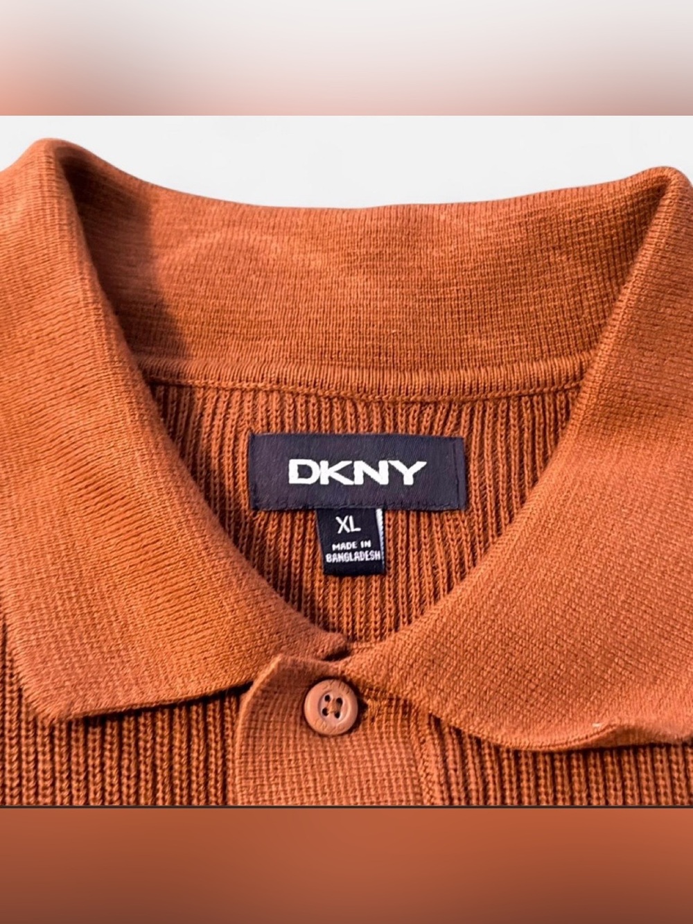 DKNY Men’s Burnt Orange/Rust Short-Sleeve Sweater Polo, Size XL, BNWT - Picture 3 of 7